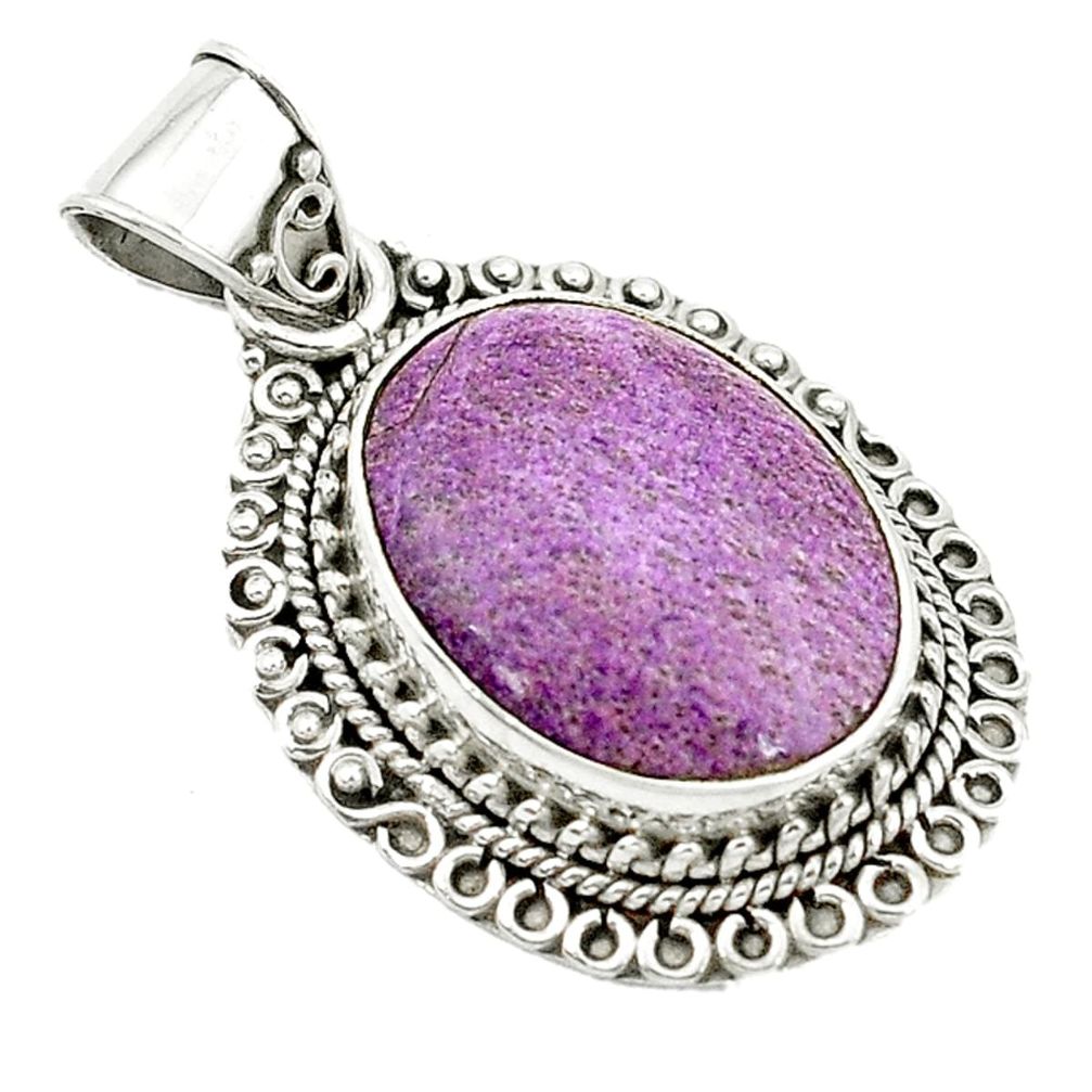Natural purple purpurite in variscite oval 925 sterling silver pendant d2876