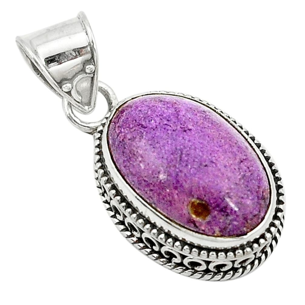 Natural purple purpurite in variscite oval 925 sterling silver pendant d2877