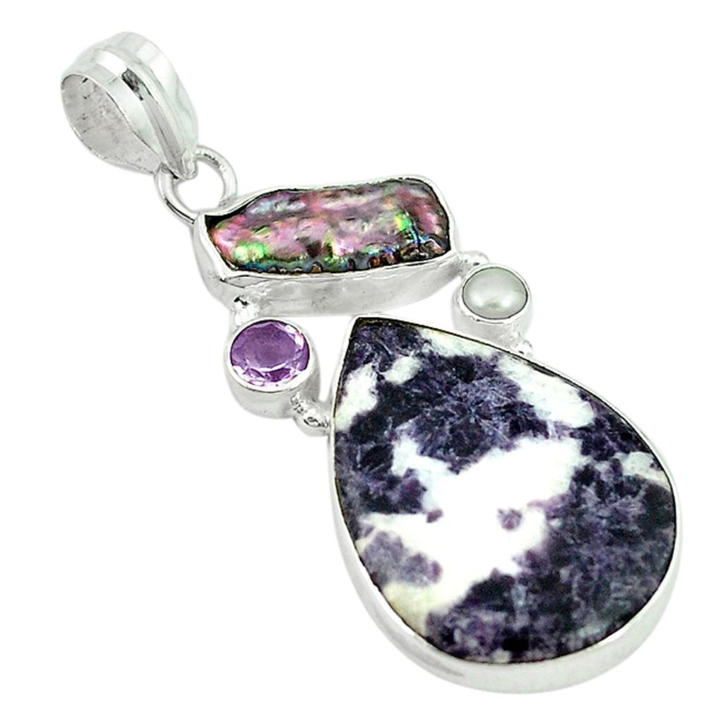Natural purple chevron amethyst biwa pearl 925 sterling silver pendant d2897