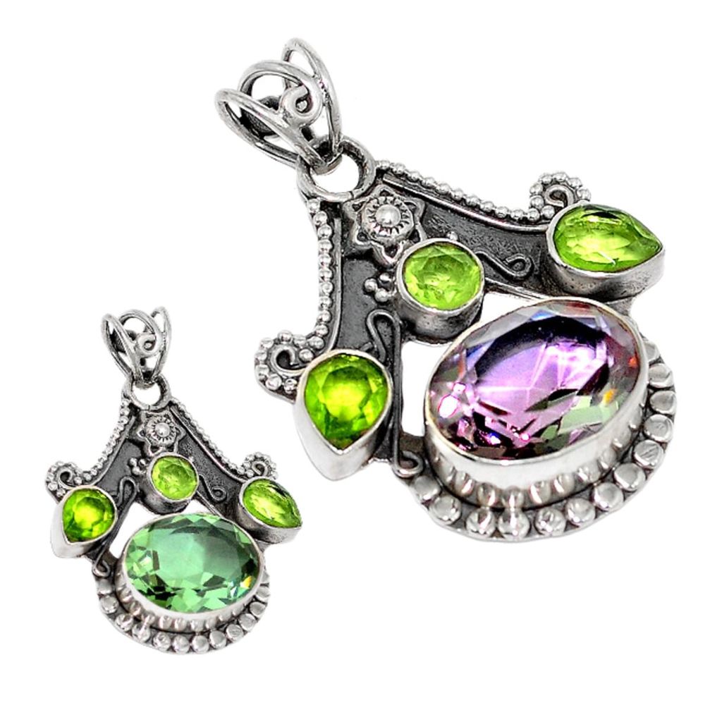 Green alexandrite (lab) peridot 925 sterling silver pendant jewelry d3761