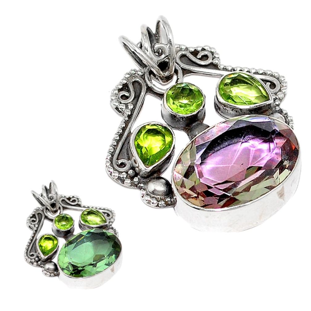 Green alexandrite (lab) peridot 925 sterling silver pendant jewelry d3762