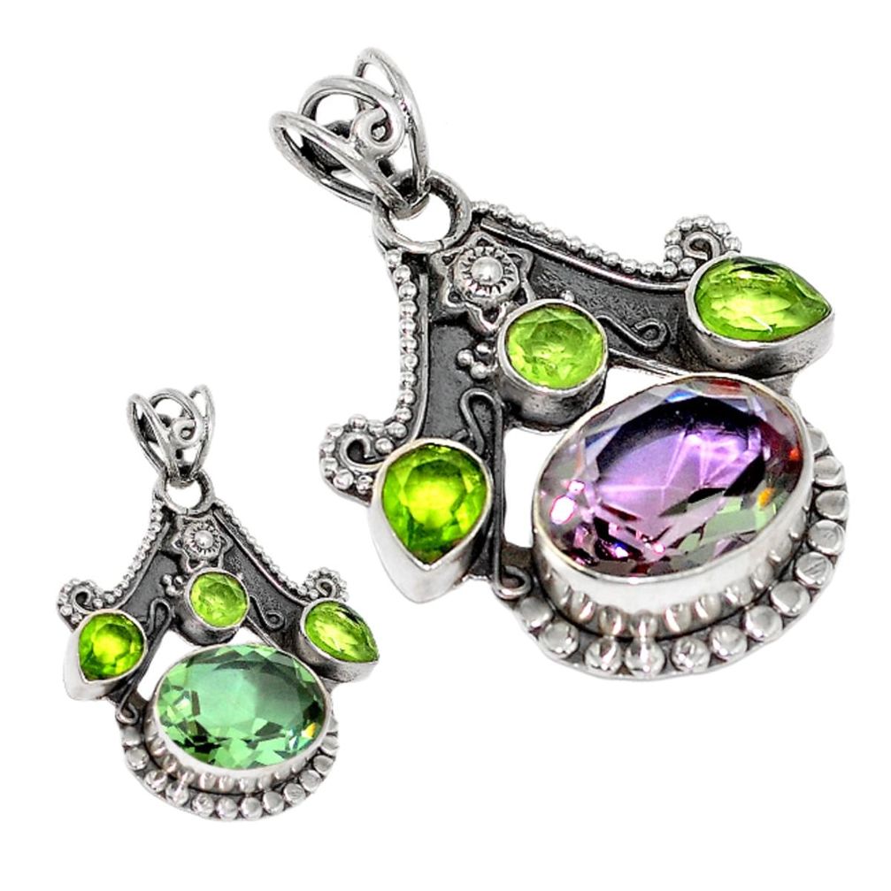 Natural green alexandrite (lab) peridot 925 silver pendant jewelry d3763