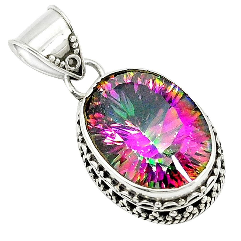 Multi color rainbow topaz oval 925 sterling silver pendant jewelry d3949