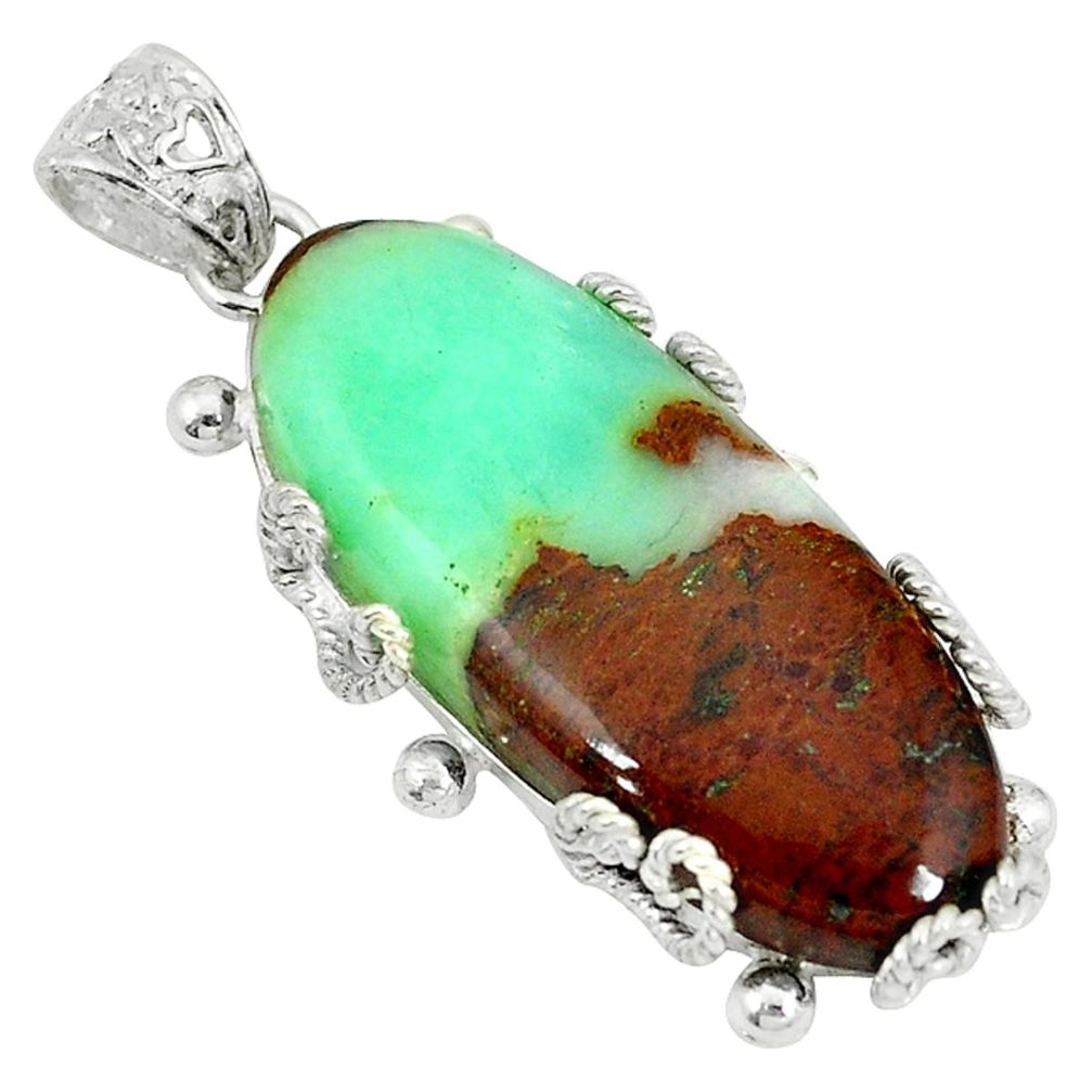 Natural brown boulder chrysoprase 925 sterling silver pendant d3957