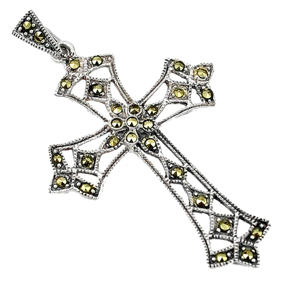 Swiss marcasite 925 sterling silver holy cross pendant jewelry d5145