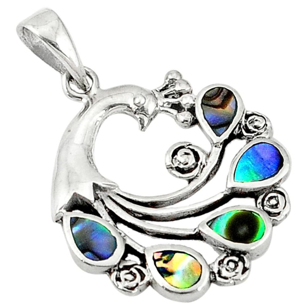 925 sterling silver green abalone paua seashell peacock pendant d5165