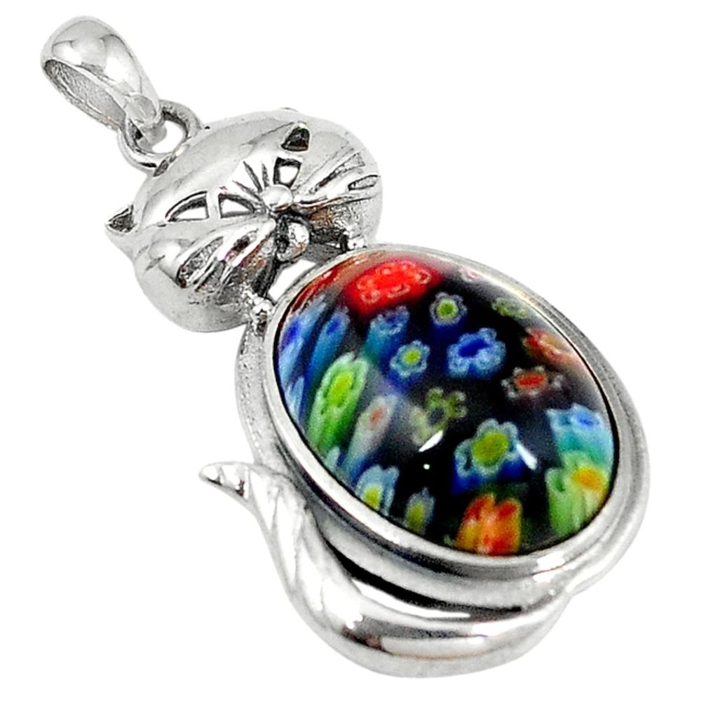 Multi color italian murano glass 925 sterling silver cat pendant jewelry d5915