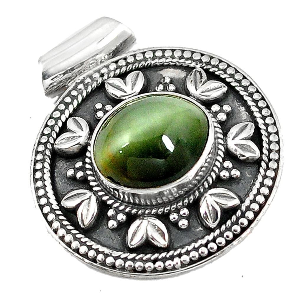 925 sterling silver green cats eye oval shape pendant jewelry d7240