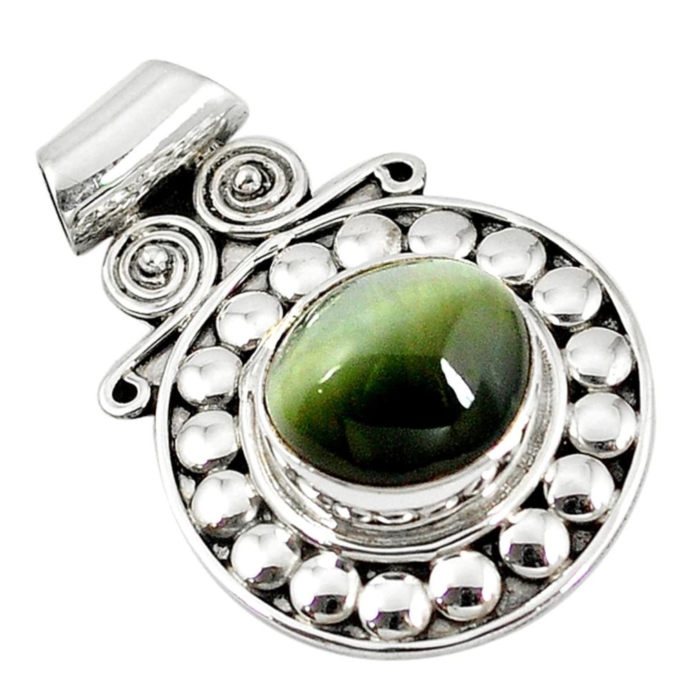 Green cats eye oval shape 925 sterling silver pendant jewelry d7267