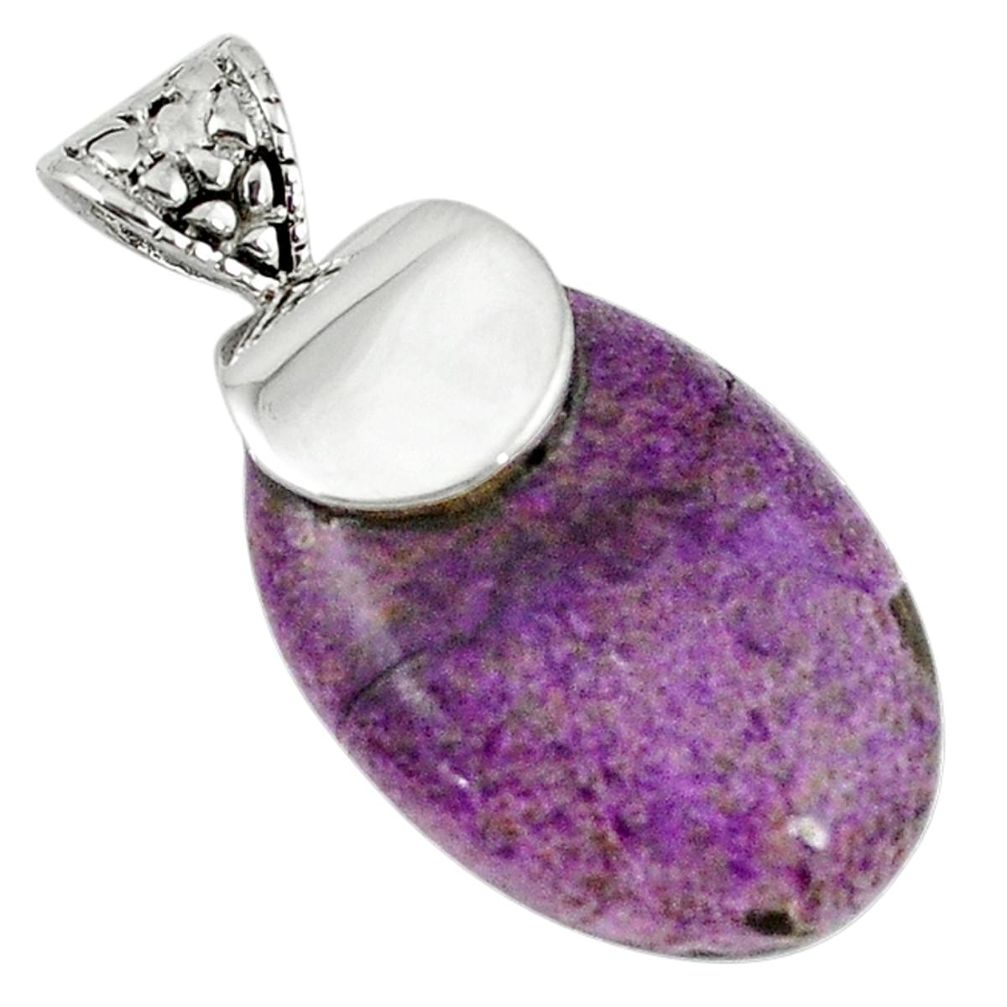 Natural purple purpurite oval 925 sterling silver pendant jewelry d7862