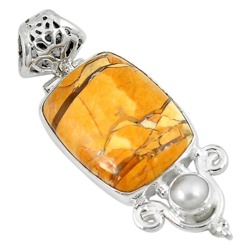 Natural yellow brecciated mookaite (australian jasper) 925 silver pendant d8576