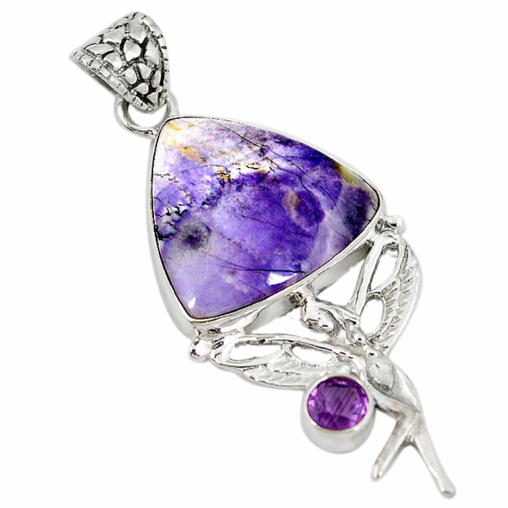 Natural purple tiffany stone 925 sterling silver angel wings fairy pendant d8622
