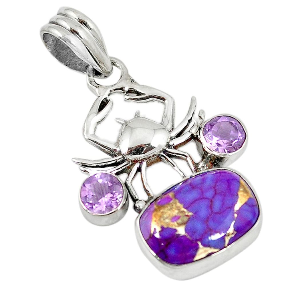 925 silver purple copper turquoise amethyst spider pendant jewelry d8624