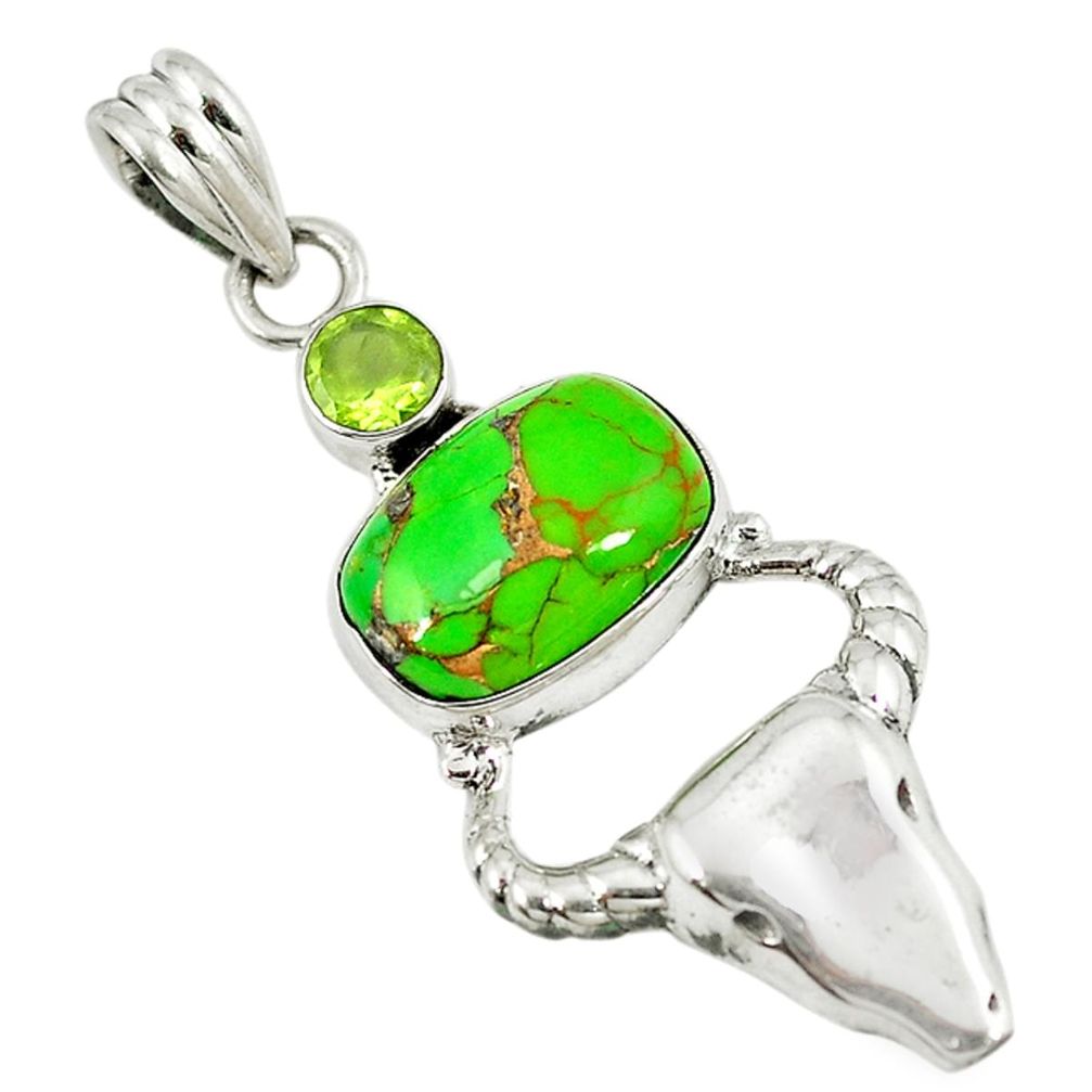 Green copper turquoise peridot 925 silver bull charm pendant jewelry d8628