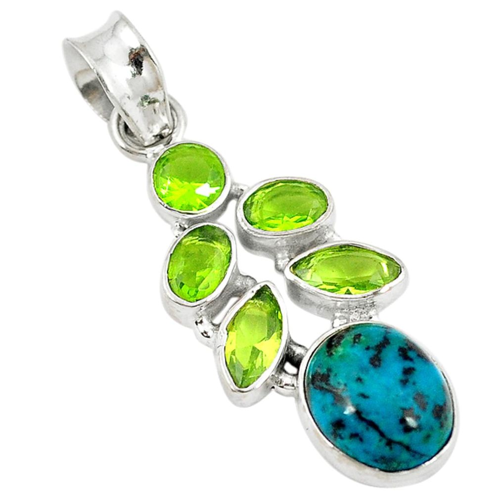 Natural green turquoise tibetan peridot quartz 925 silver pendant d8633