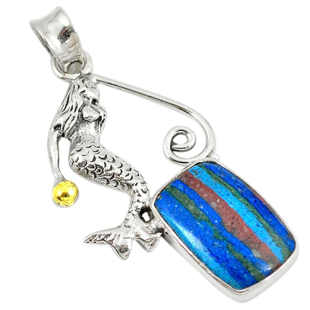 Natural multi color rainbow calsilica 925 silver fairy mermaid pendant d8635