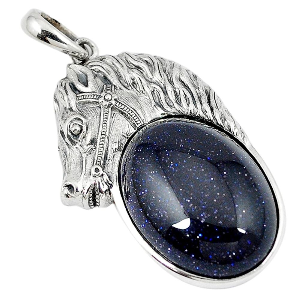 925 sterling silver natural blue goldstone horse pendant jewelry d9185