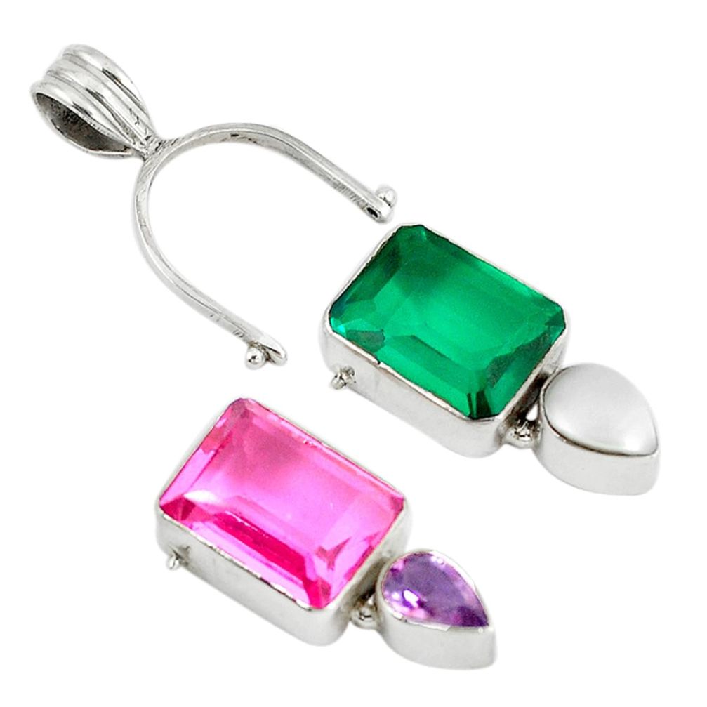 n emerald quartz kunzite (lab) 925 silver pendant d9292