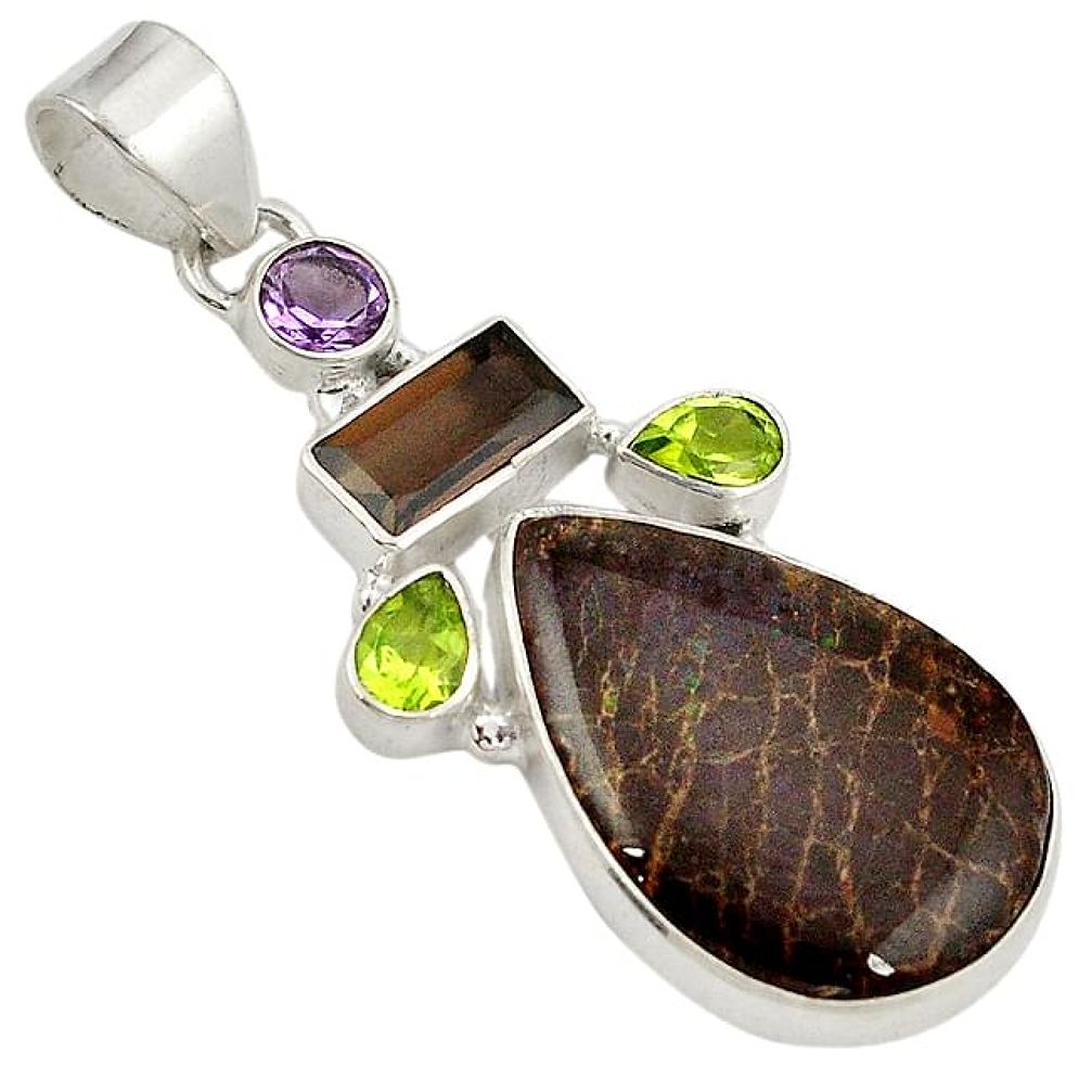 Green matrix opal smoky topaz peridot 925 sterling silver pendant jewelry j24530