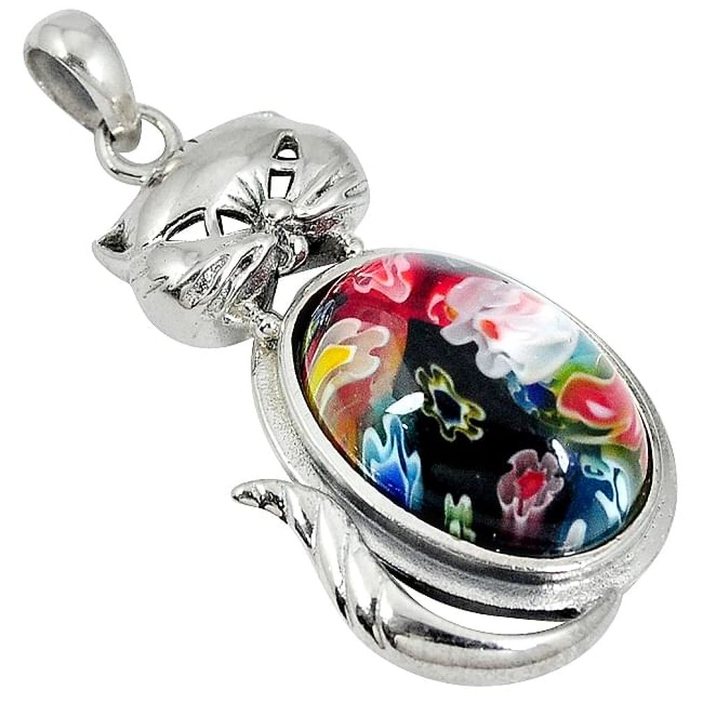 Multi color italian murano glass 925 sterling silver cat pendant jewelry j27319