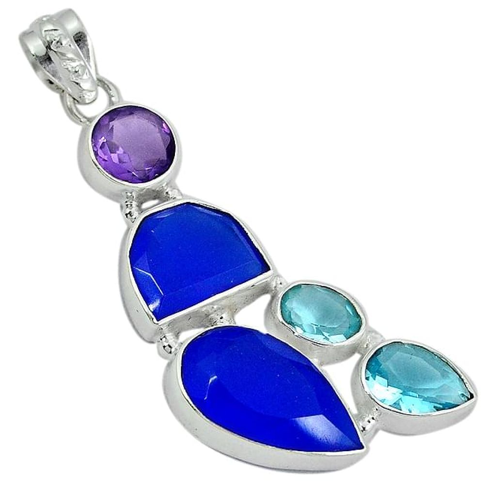 Blue jade topaz quartz amethyst 925 sterling silver pendant jewelry j27802