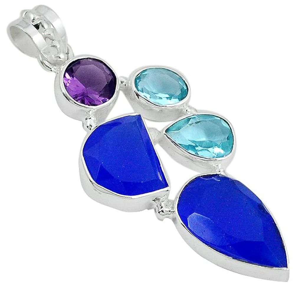 925 sterling silver blue jade topaz quartz amethyst pendant jewelry j27804