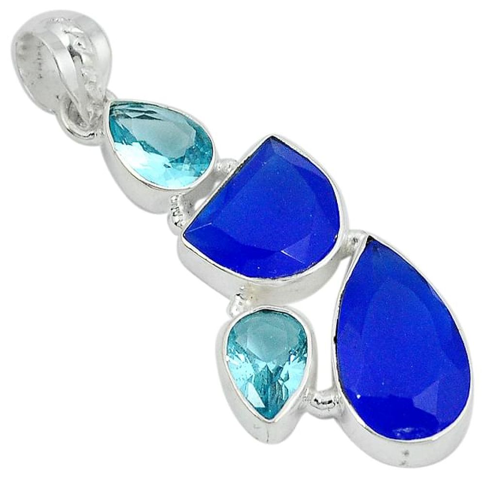 925 sterling silver blue jade topaz quartz pendant jewelry j27806