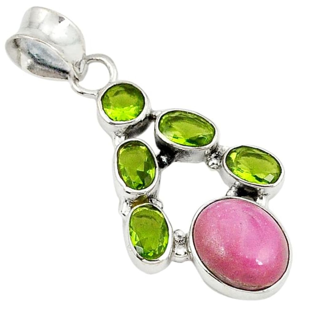 Natural pink rhodolite peridot 925 sterling silver pendant jewelry j28288