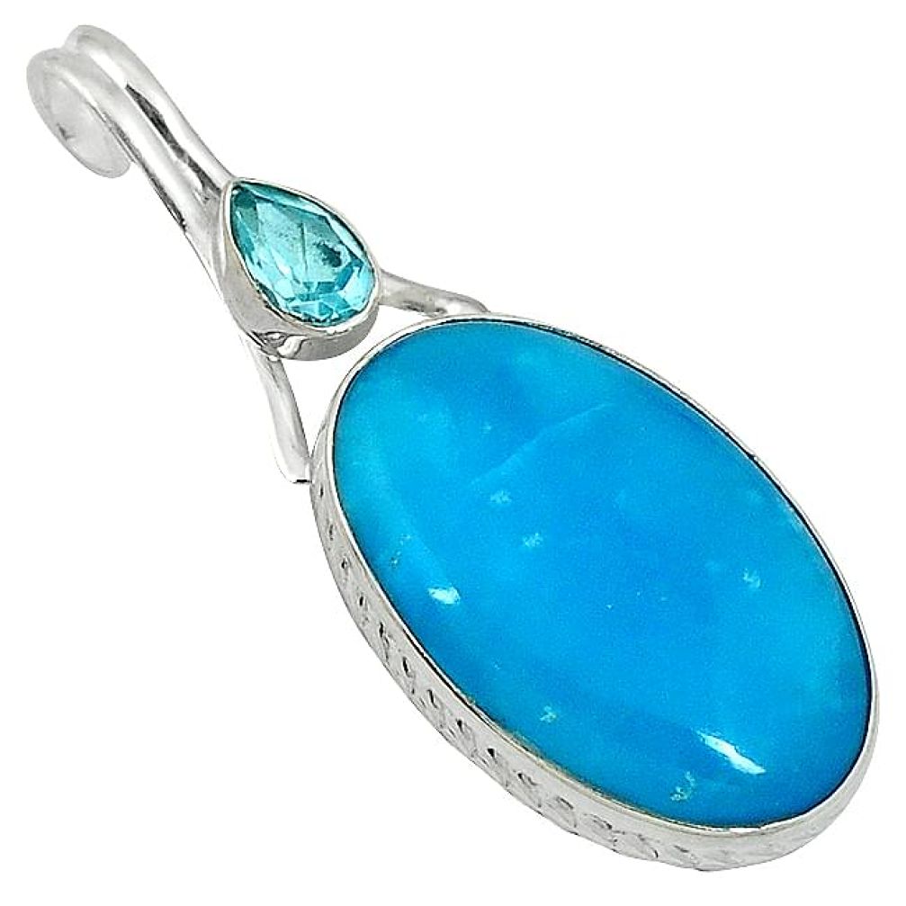 Blue smithsonite topaz 925 sterling silver pendant jewelry jewelry j30365