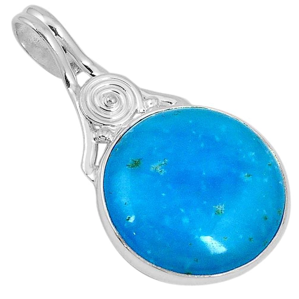 925 sterling silver blue smithsonite round pendant jewelry j30393