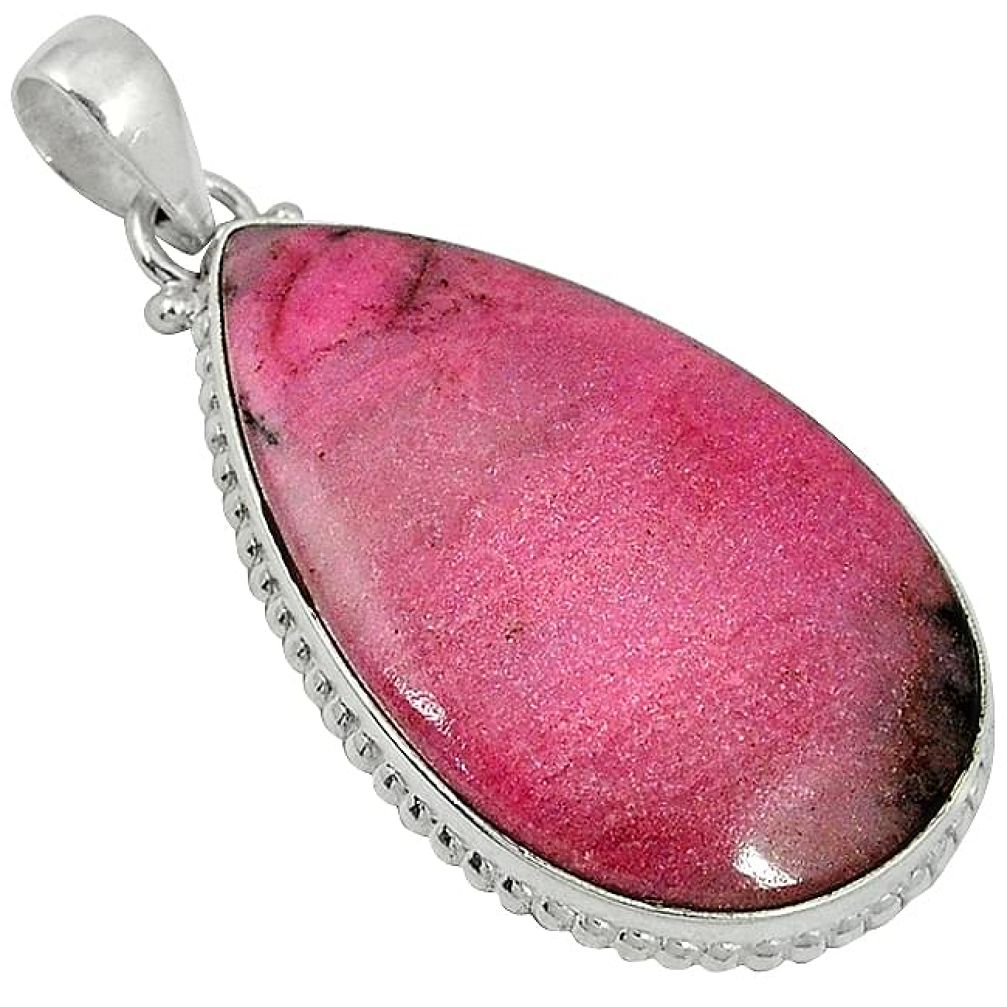 Natural pink rhodolite pear 925 sterling silver pendant jewelry j30434