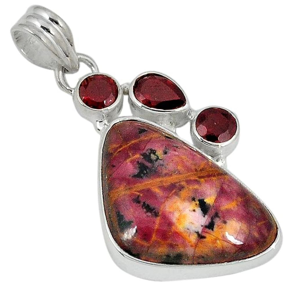 Natural yellow pilbara jasper garnet 925 sterling silver pendant jewelry j33843