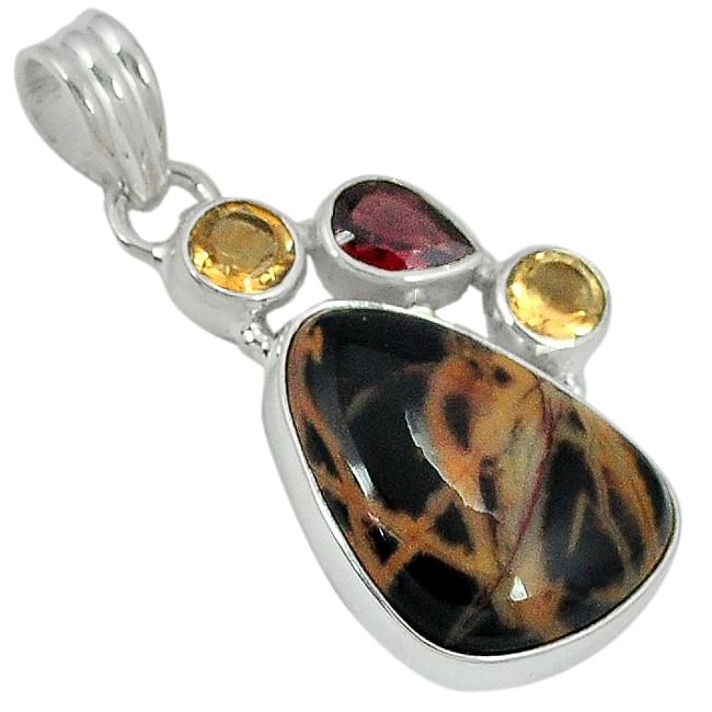 Natural yellow pilbara jasper citrine garnet 925 sterling silver pendant j33847