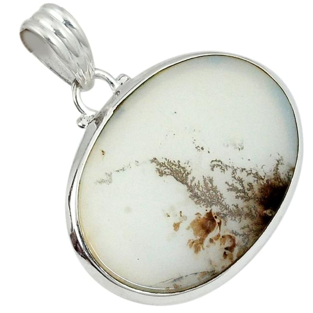 Natural scenic russian dendritic agate 925 sterling silver pendant j34041