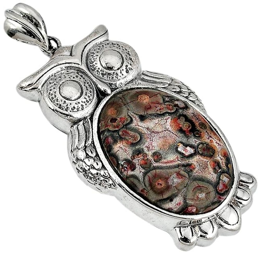 Natural brown coffee bean jasper 925 sterling silver owl pendant jewelry j34132