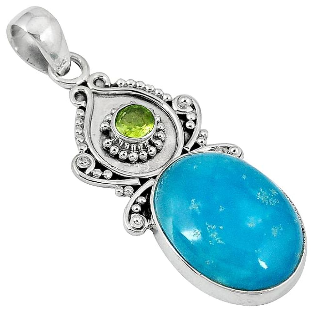 Blue smithsonite green peridot 925 sterling silver pendant jewelry j39327