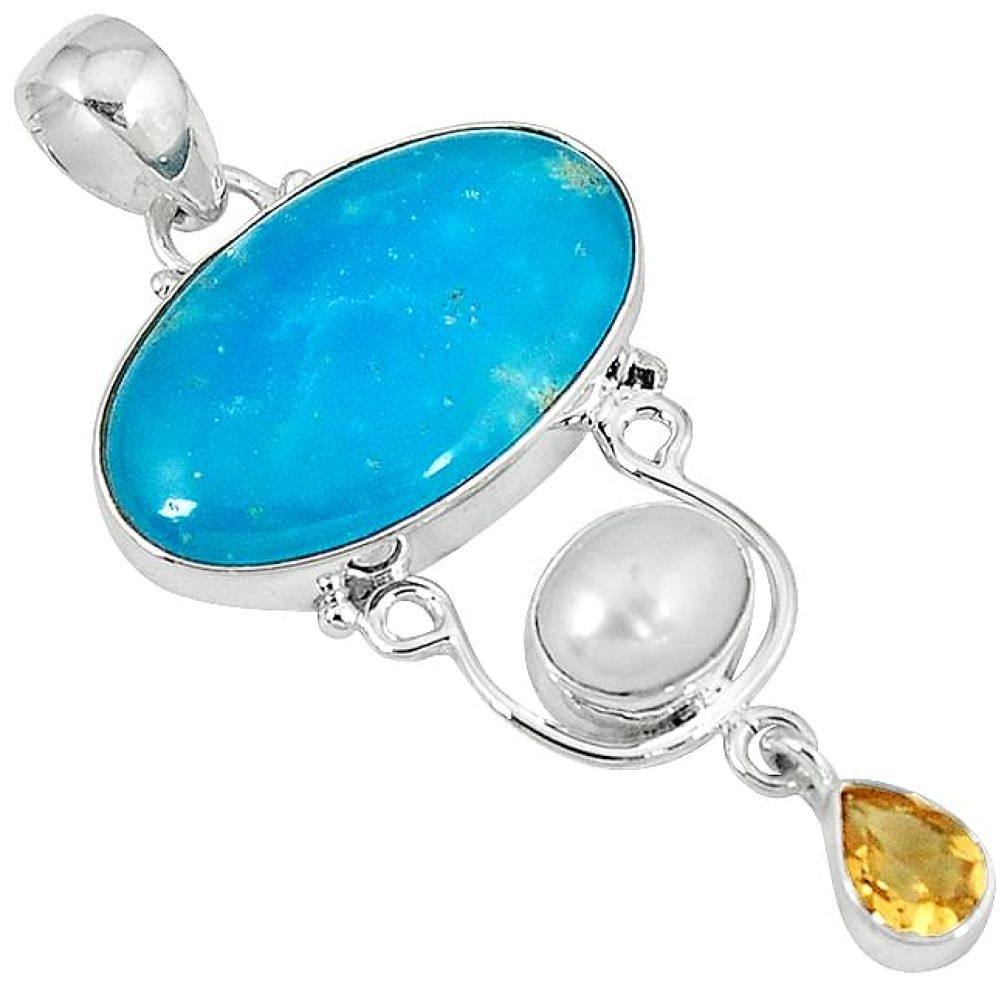 Blue smithsonite yellow citrine 925 sterling silver pendant jewelry j39336