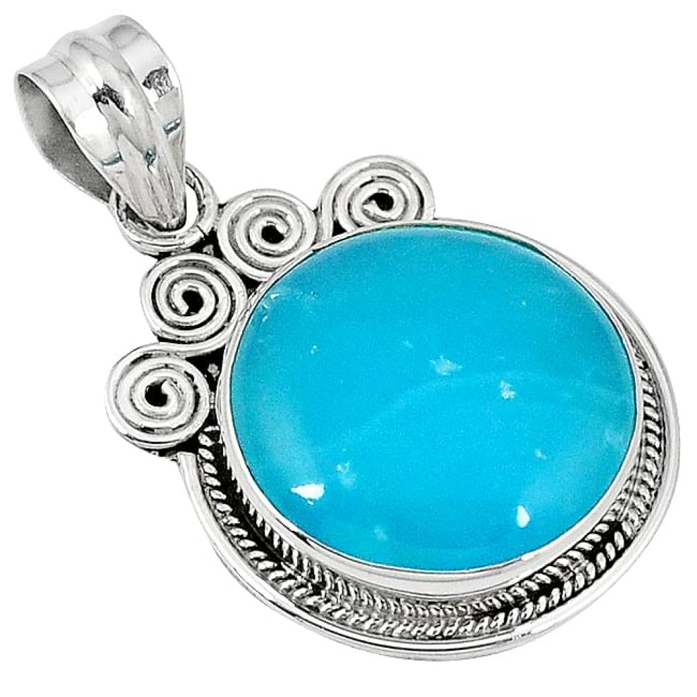 Blue smithsonite round 925 sterling silver pendant jewelry j39338