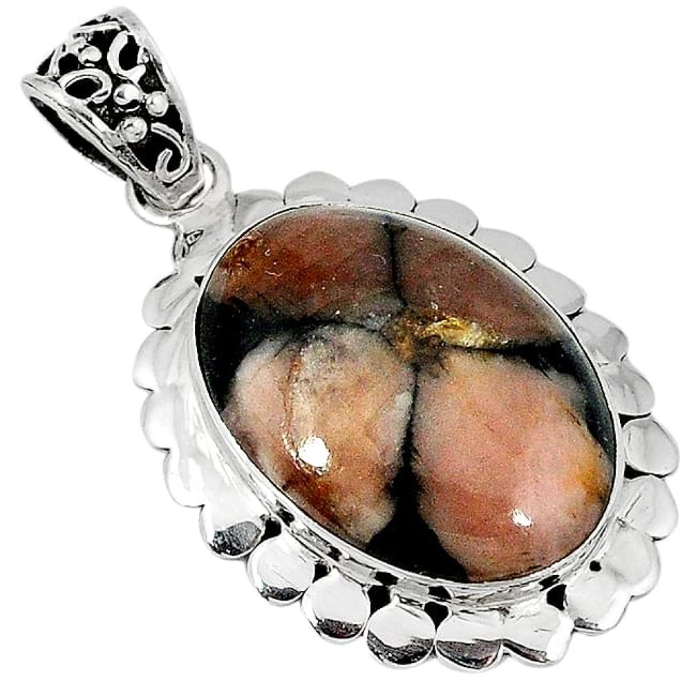 Natural brown chiastolite oval 925 sterling silver pendant jewelry j39425