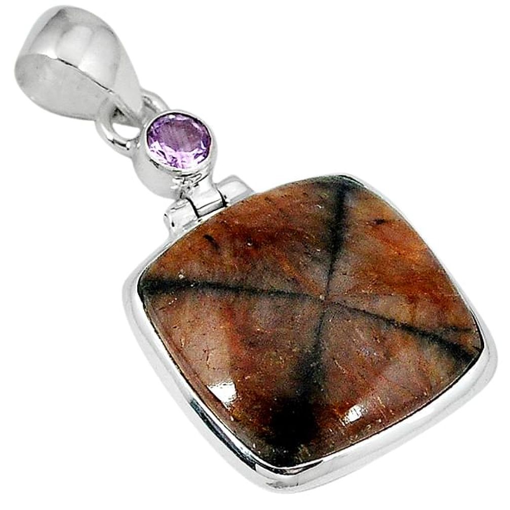 Natural brown chiastolite amethyst 925 sterling silver pendant jewelry j39426