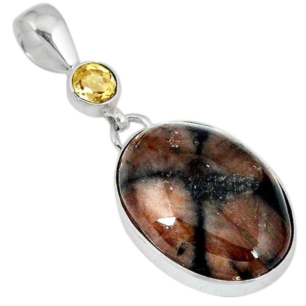 Natural brown chiastolite citrine 925 sterling silver pendant jewelry j39435