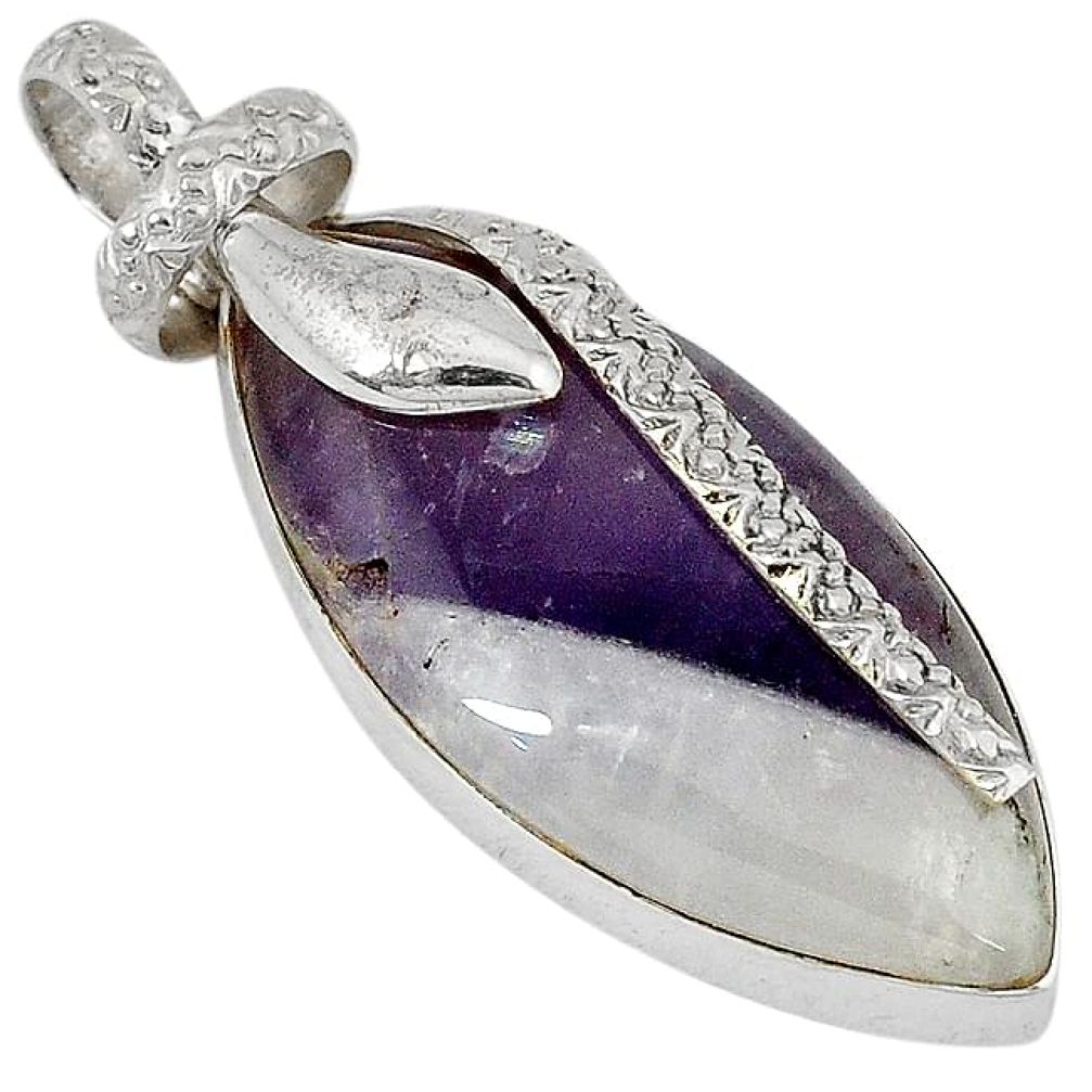 Natural purple chevron amethyst 925 silver snake pendant jewelry j39631