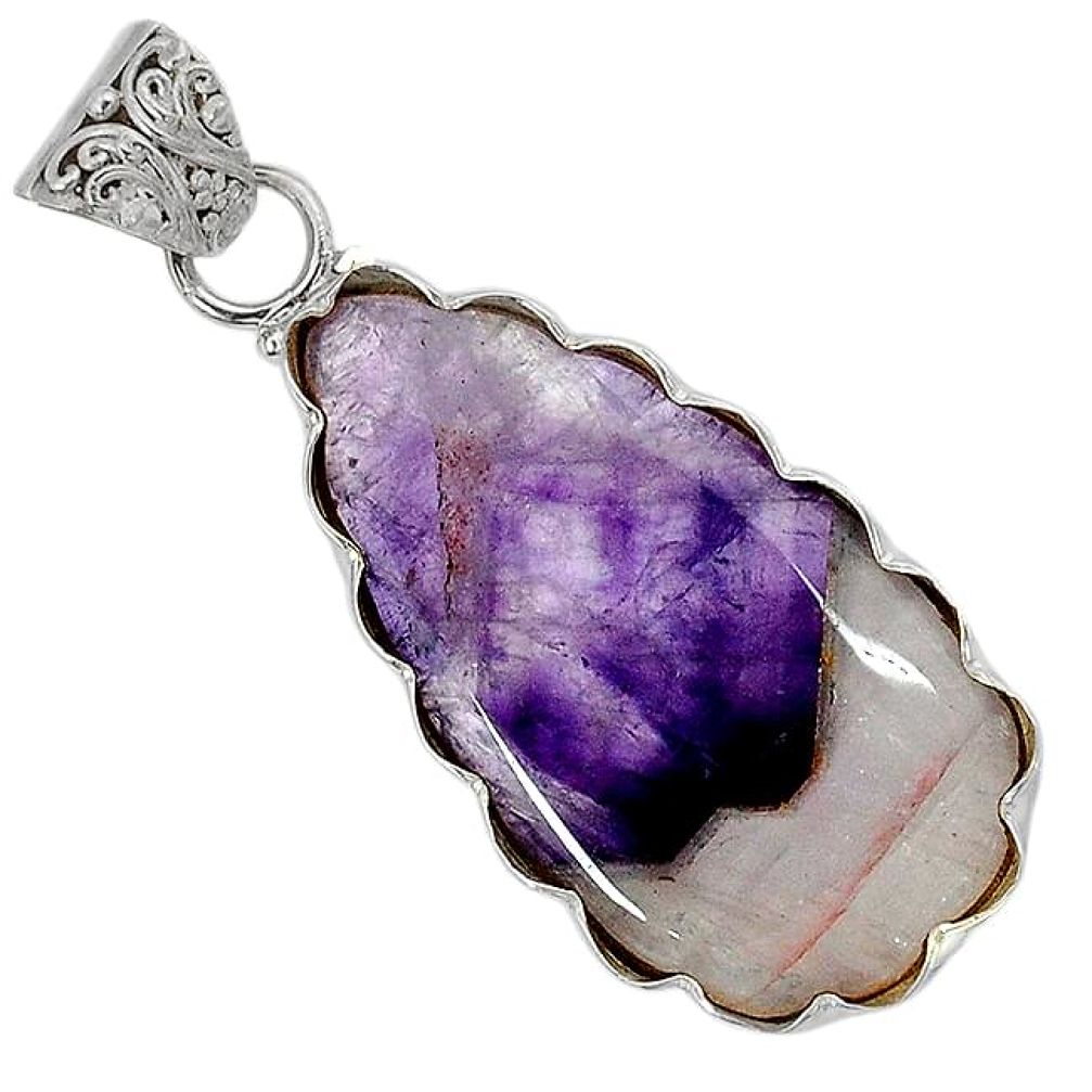 Natural purple chevron amethyst 925 sterling silver pendant jewelry j39634