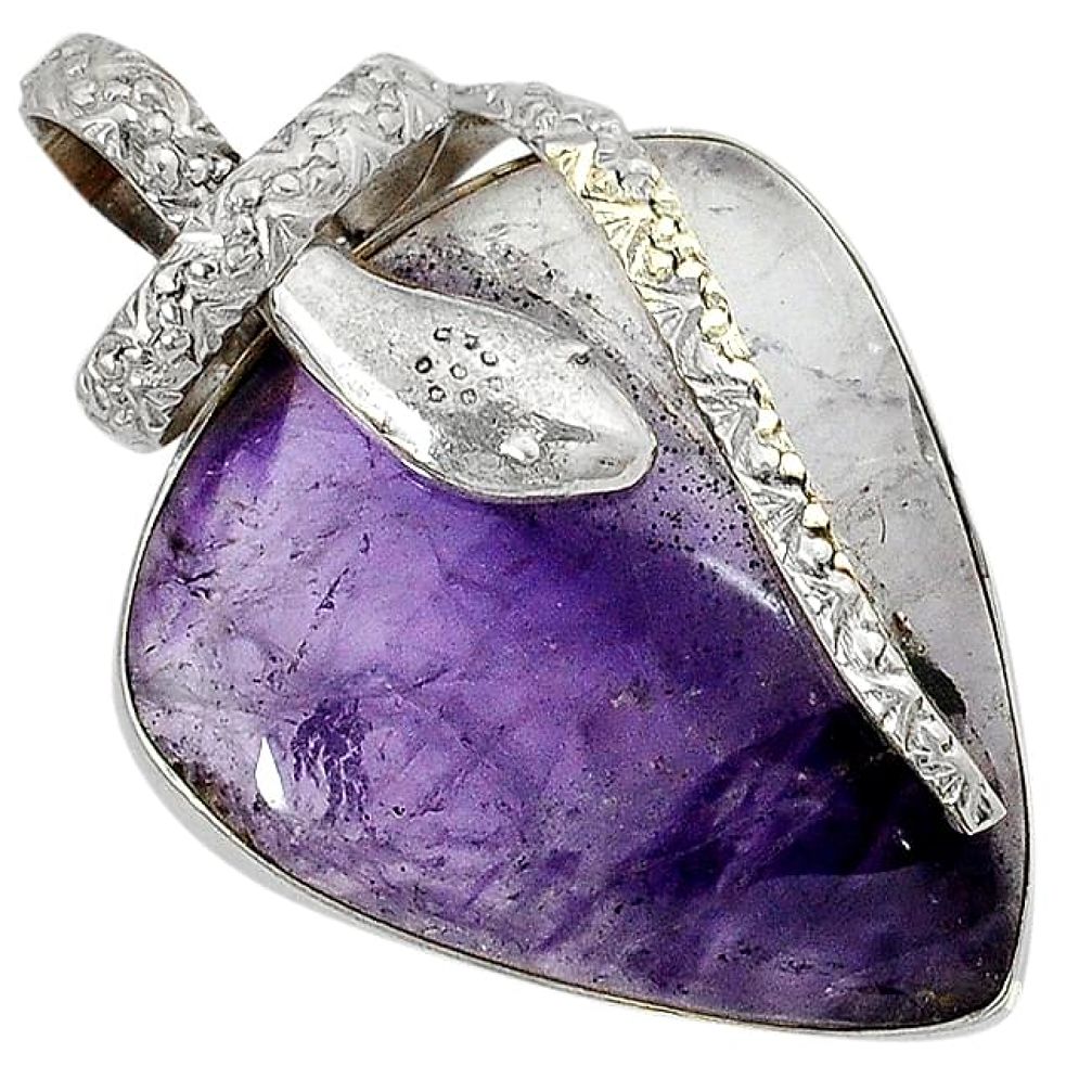 Natural purple chevron amethyst 925 silver snake pendant jewelry j39639