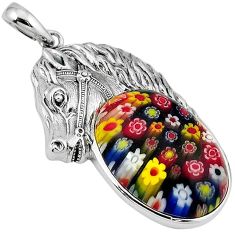 Multi color italian murano glass 925 silver horse pendant jewelry j39904