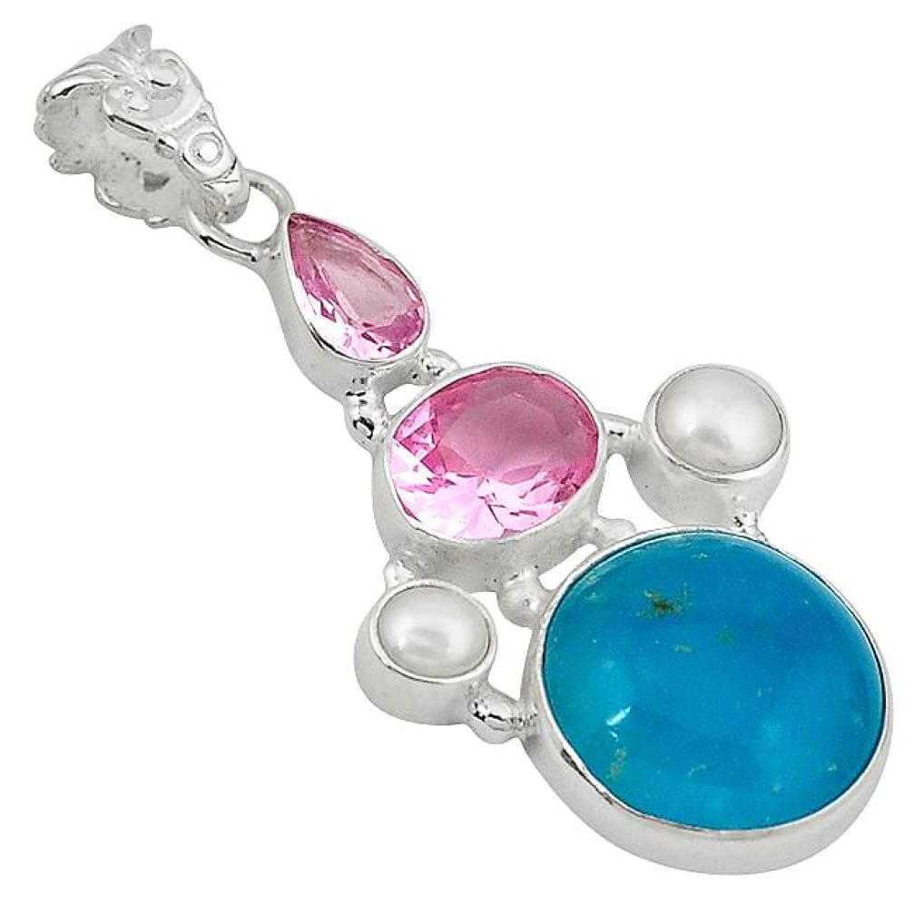 925 sterling silver blue smithsonite pink kunzite (lab) pendant jewelry j40211