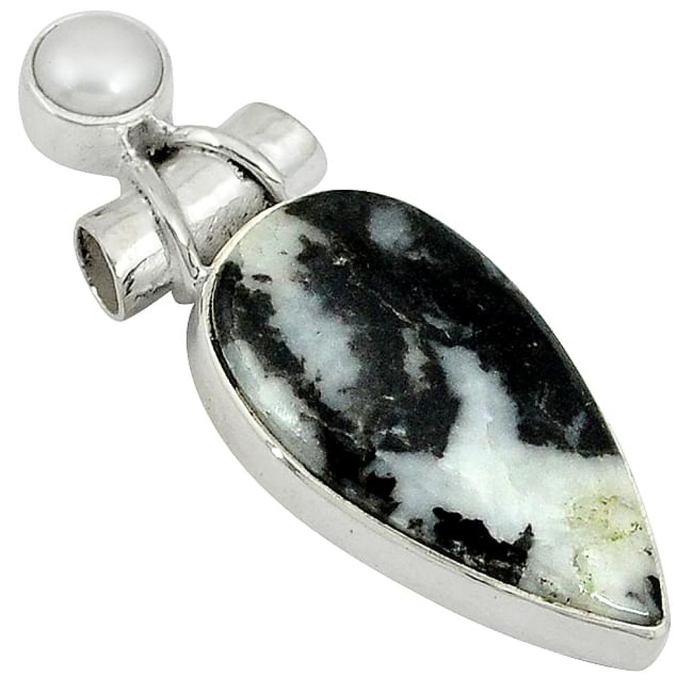 Natural white howlite white pearl 925 sterling silver pendant jewelry j41264