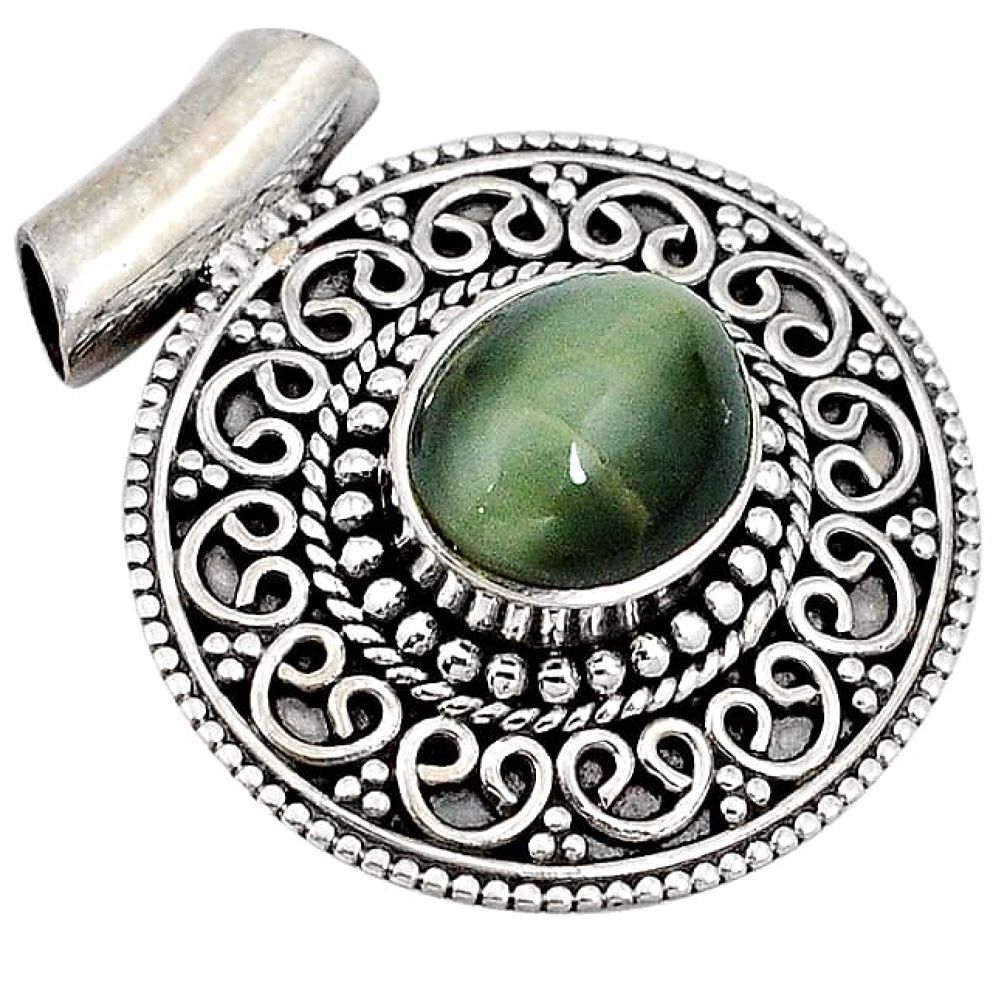 925 sterling silver green cats eye oval shape pendant jewelry j41389