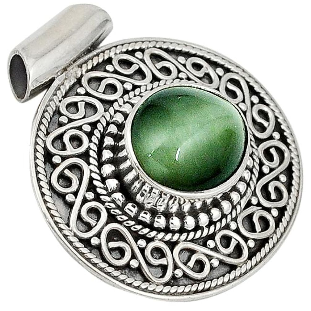 Green cats eye oval shape 925 sterling silver pendant jewelry j41907