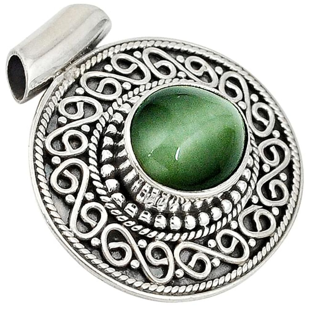 925 sterling silver green cats eye oval shape pendant jewelry j41908